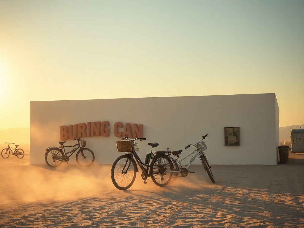 Burning Man'de çöl ortasında ahşap tapınak yapısı ve bisikletler